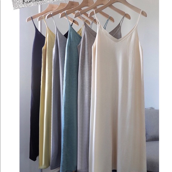 Cotton Dress tank basic women khaki blue cream black lime v-neck minimalist - Picture 15 of 15